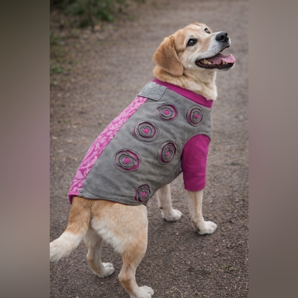 Upcycled Dog Sweater | Medium | Pink & Gray | One-of-a-Kind